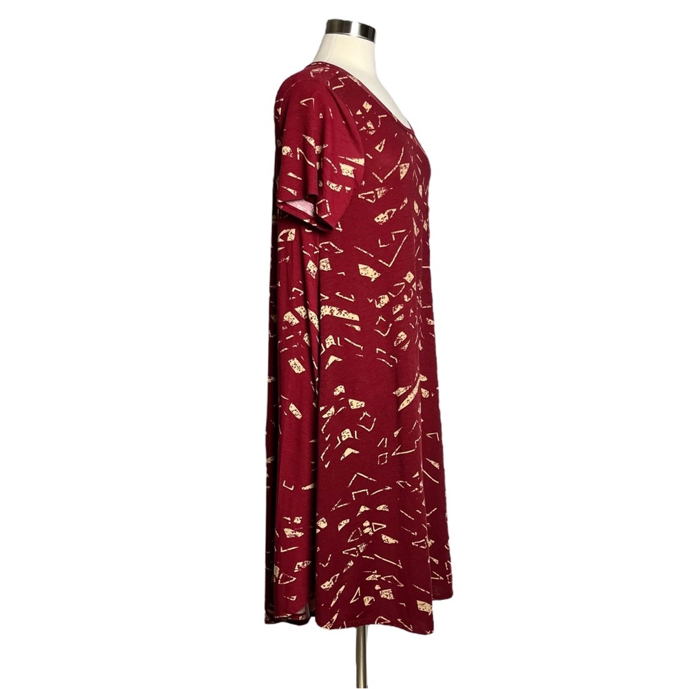 LuLaRoe Maroon Red and Tan Simply Comfortable Dress with Pocket - Picture 2 of 13